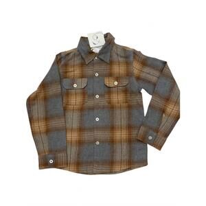 NEW POPPET & FOX kid's patch pocket shirt in grey, brown & beige